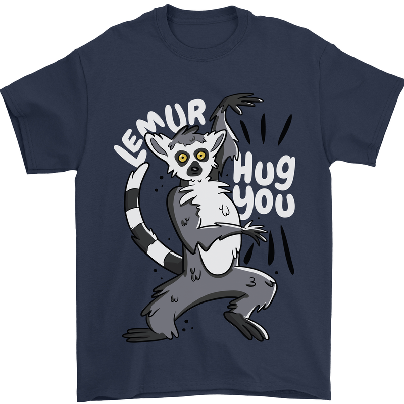 Lemur Hug You Funny Mens T-Shirt 100% Cotton Navy Blue