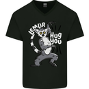Lemur Hug You Funny Mens V-Neck Cotton T-Shirt Black