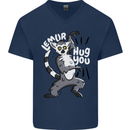 Lemur Hug You Funny Mens V-Neck Cotton T-Shirt Navy Blue