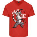 Lemur Hug You Funny Mens V-Neck Cotton T-Shirt Red