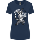 Lemur Hug You Funny Womens Wider Cut T-Shirt Navy Blue