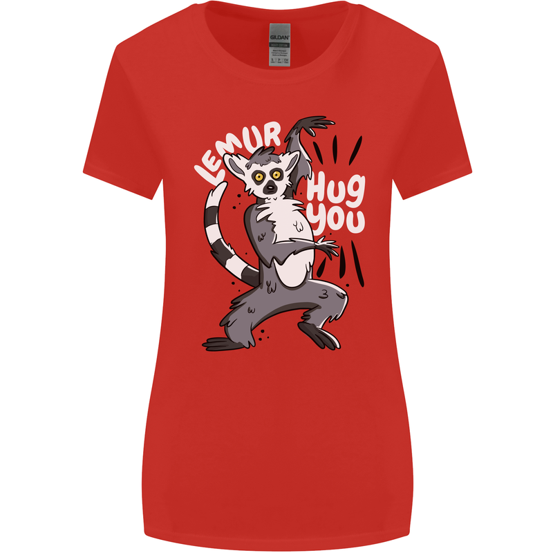 Lemur Hug You Funny Womens Wider Cut T-Shirt Red