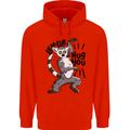 Lemur Hug You Mens 80% Cotton Hoodie Bright Red
