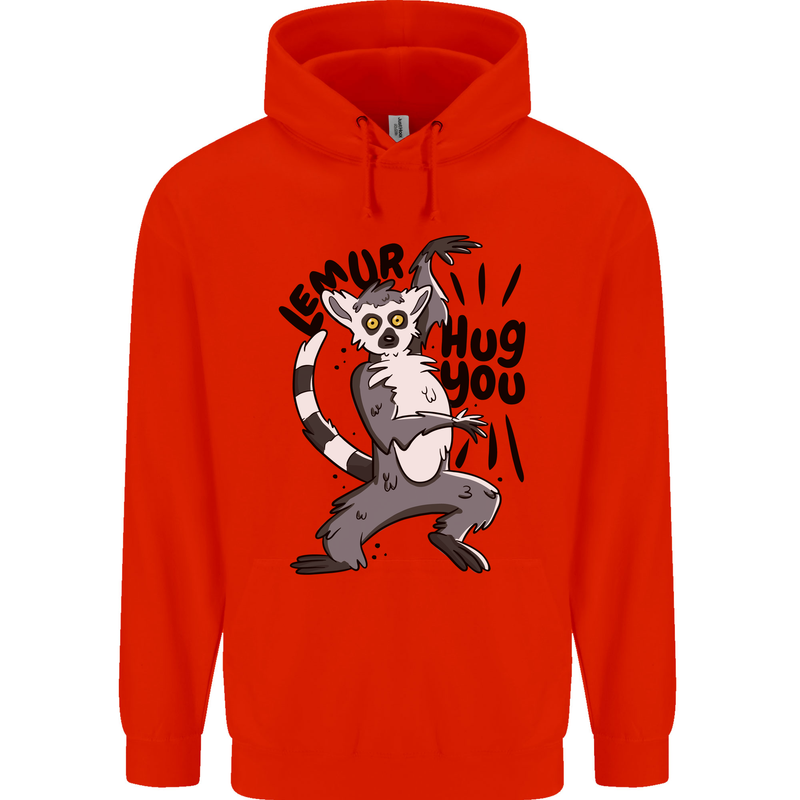Lemur Hug You Mens 80% Cotton Hoodie Bright Red