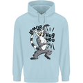 Lemur Hug You Mens 80% Cotton Hoodie Light Blue
