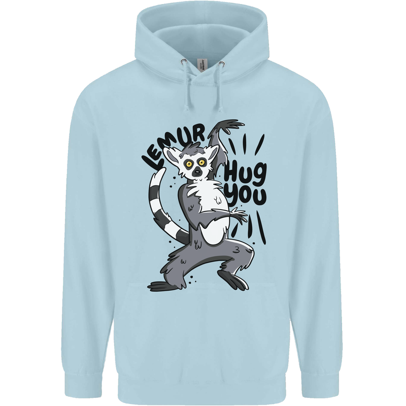 Lemur Hug You Mens 80% Cotton Hoodie Light Blue