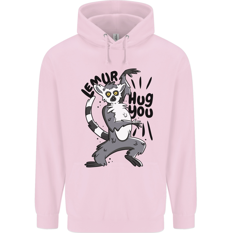 Lemur Hug You Mens 80% Cotton Hoodie Light Pink
