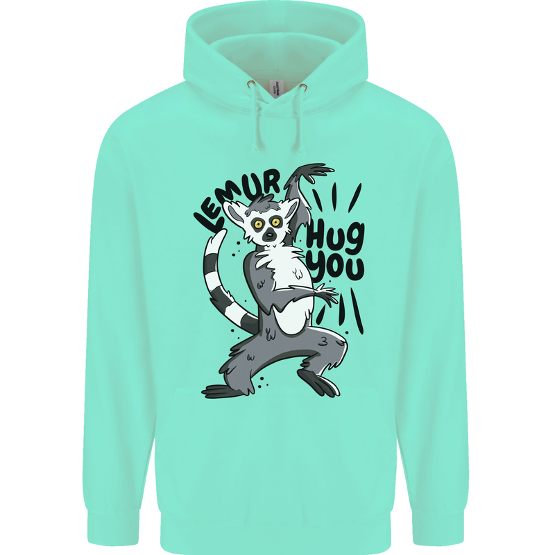 Lemur Hug You Mens 80% Cotton Hoodie Peppermint