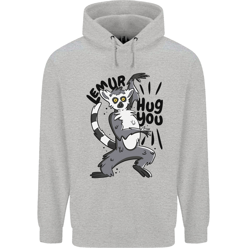 Lemur Hug You Mens 80% Cotton Hoodie Sports Grey