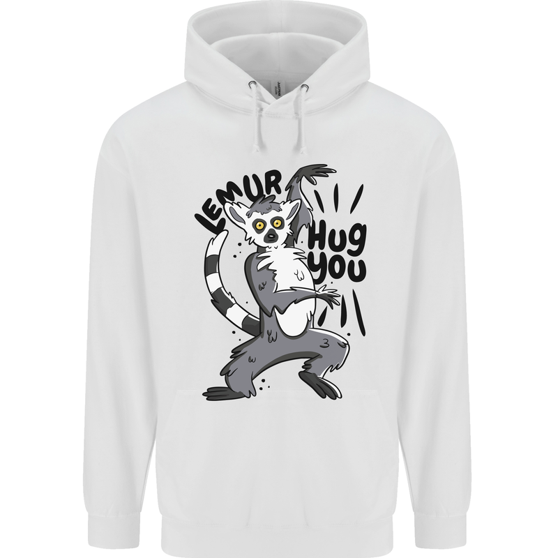 Lemur Hug You Mens 80% Cotton Hoodie White