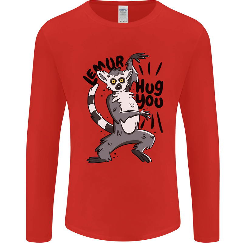 Lemur Hug You Mens Long Sleeve T-Shirt Red