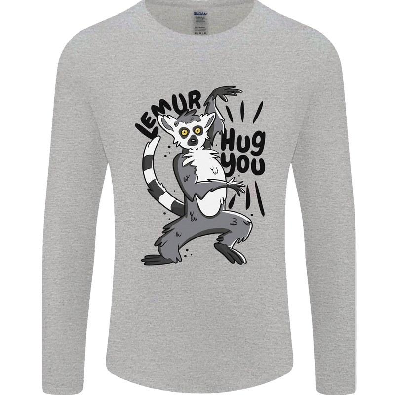 Lemur Hug You Mens Long Sleeve T-Shirt Sports Grey