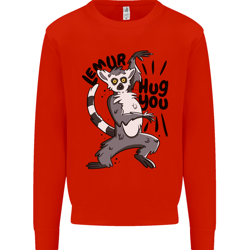 Lemur Hug You Mens Sweatshirt Jumper Bright Red