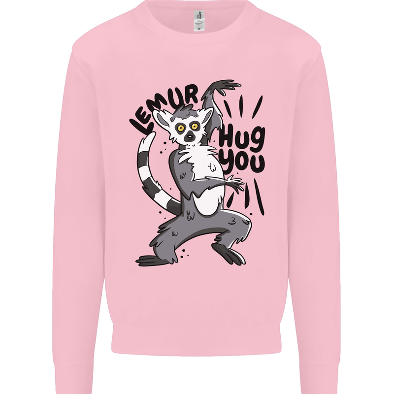 Lemur Hug You Mens Sweatshirt Jumper Light Pink