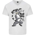 Lemur Hug You Mens V-Neck Cotton T-Shirt White