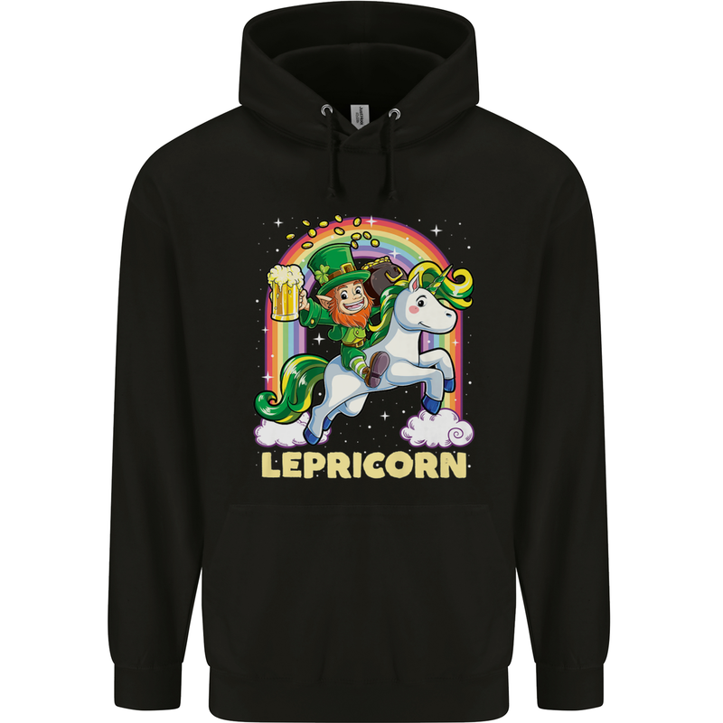 Lepricorn Funny St Patricks Day Leprechaun Childrens Kids Hoodie Black