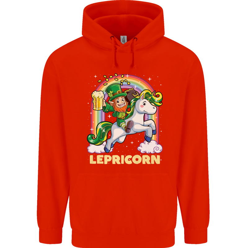 Lepricorn Funny St Patricks Day Leprechaun Childrens Kids Hoodie Bright Red