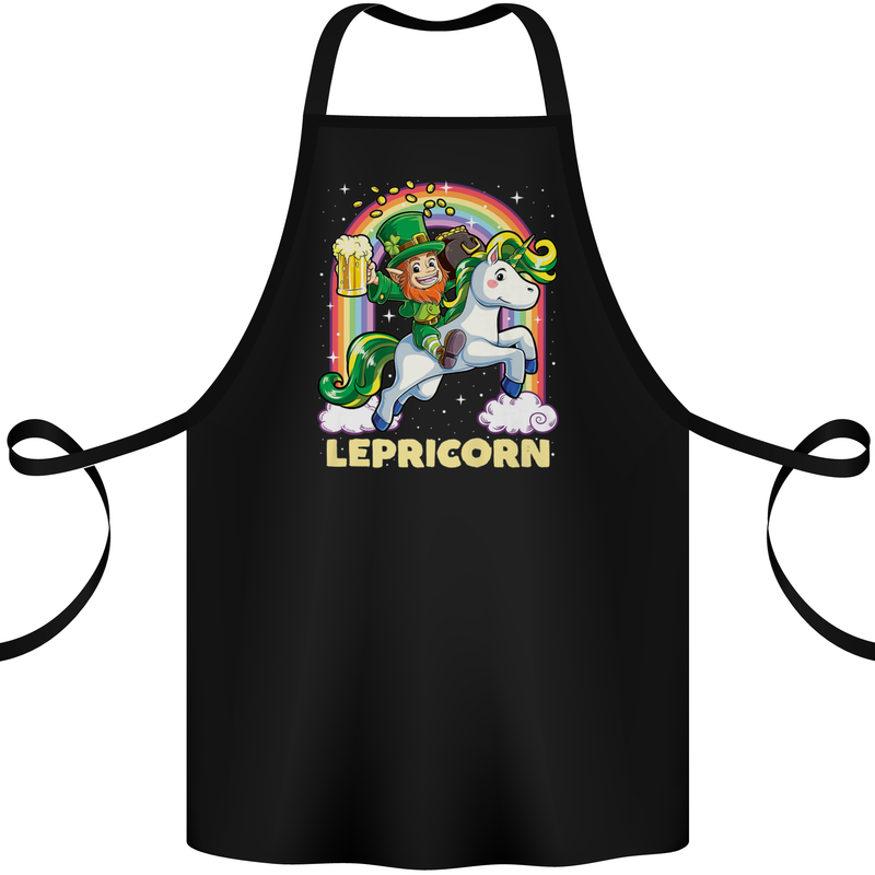 Lepricorn Funny St Patricks Day Leprechaun Cotton Apron 100% Organic Black