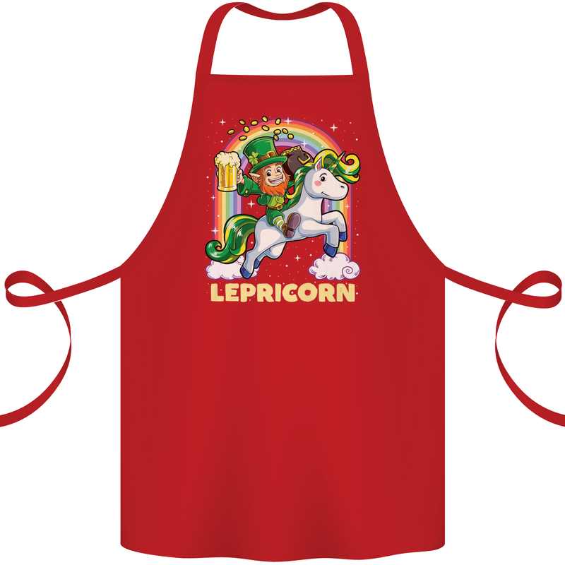 Lepricorn Funny St Patricks Day Leprechaun Cotton Apron 100% Organic Red