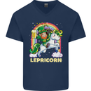 Lepricorn Funny St Patricks Day Leprechaun Mens V-Neck Cotton T-Shirt Navy Blue