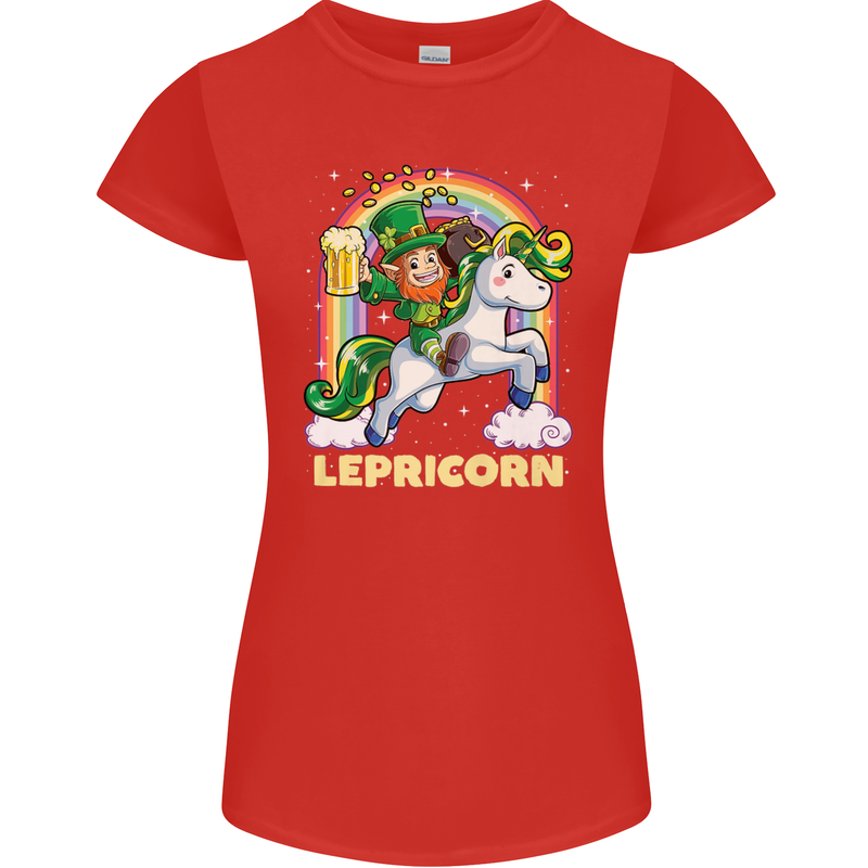 Lepricorn Funny St Patricks Day Leprechaun Womens Petite Cut T-Shirt Red