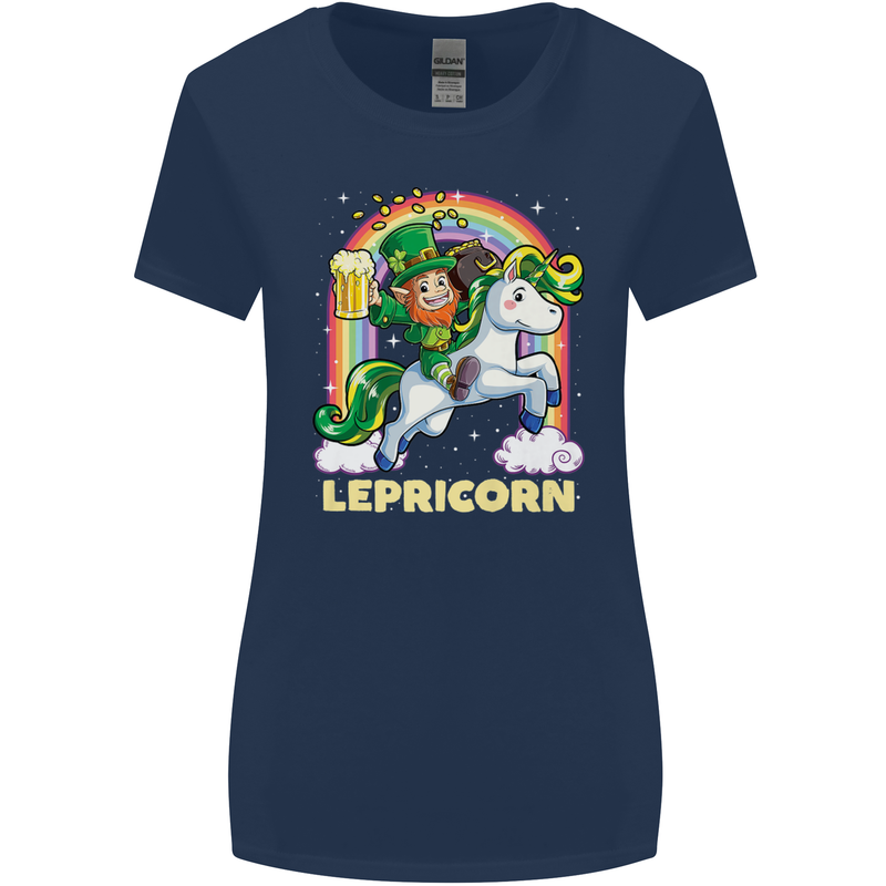Lepricorn Funny St Patricks Day Leprechaun Womens Wider Cut T-Shirt Navy Blue