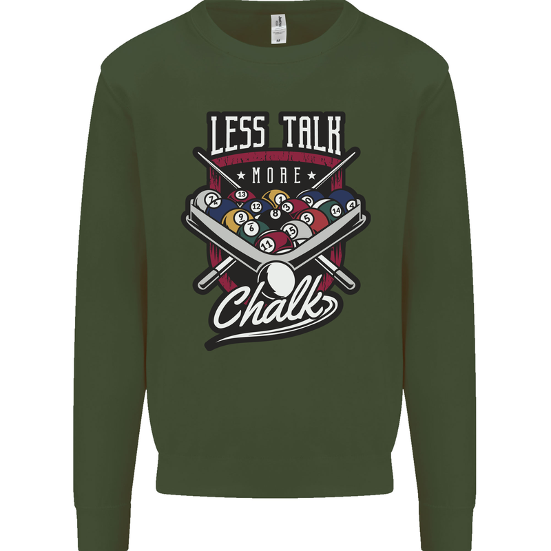 Less Talk More Chalk Funny 9-Ball Pool Kids Sweatshirt Jumper Forest Green
