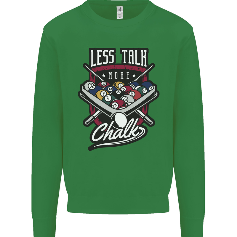 Less Talk More Chalk Funny 9-Ball Pool Kids Sweatshirt Jumper Irish Green