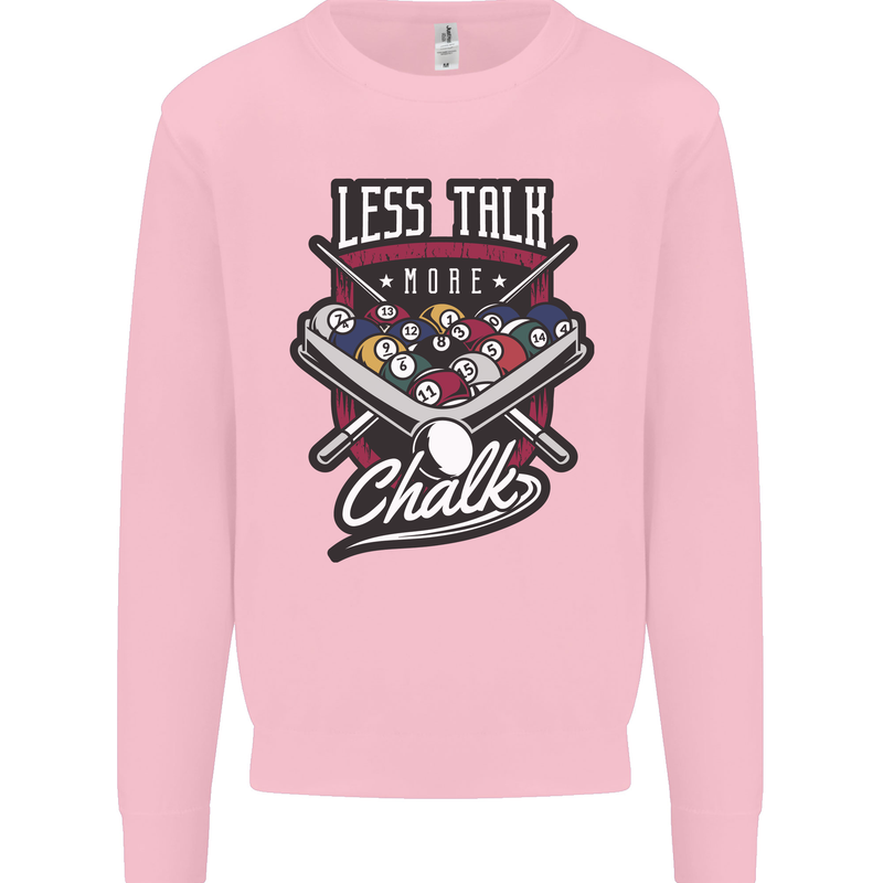 Less Talk More Chalk Funny 9-Ball Pool Kids Sweatshirt Jumper Light Pink