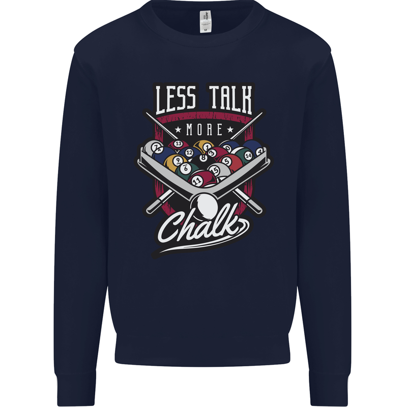 Less Talk More Chalk Funny 9-Ball Pool Kids Sweatshirt Jumper Navy Blue