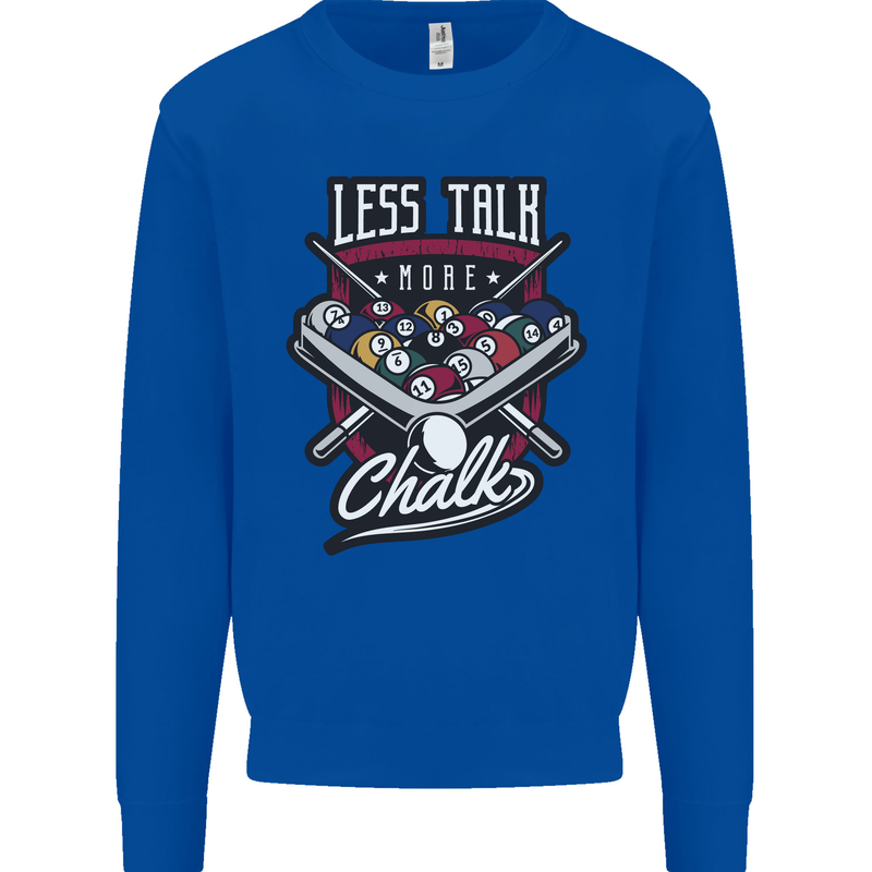Less Talk More Chalk Funny 9-Ball Pool Kids Sweatshirt Jumper Royal Blue