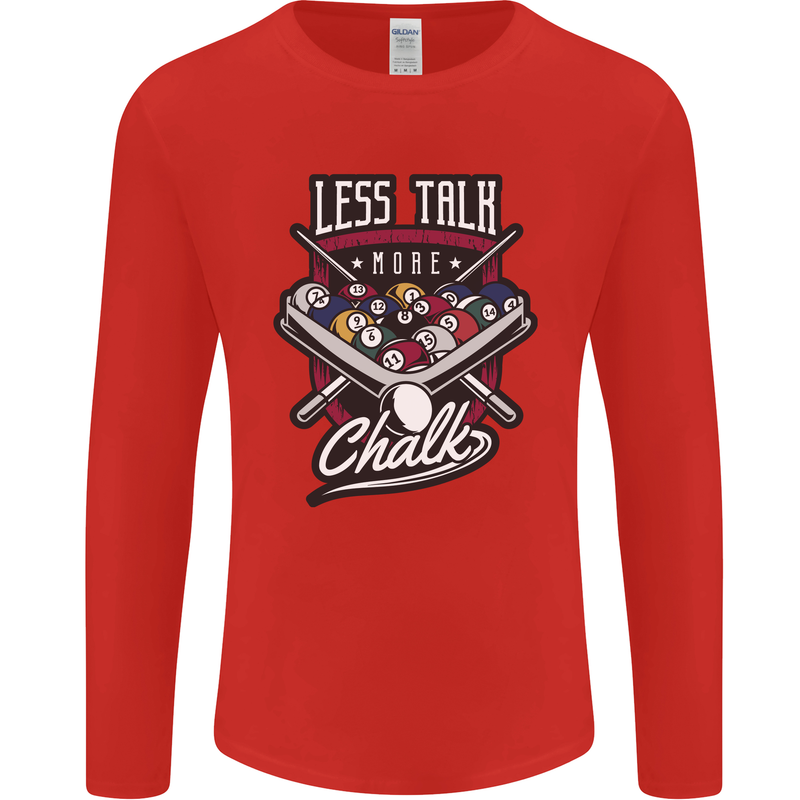 Less Talk More Chalk Funny 9-Ball Pool Mens Long Sleeve T-Shirt Red