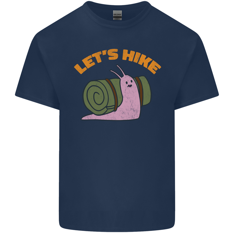 Let's Hike Funny Slug Trekking Walking Kids T-Shirt Childrens Navy Blue