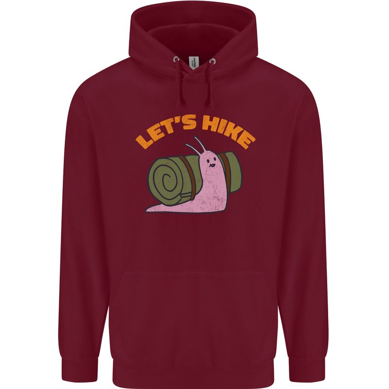 Let's Hike Funny Slug Trekking Walking Mens 80% Cotton Hoodie Maroon