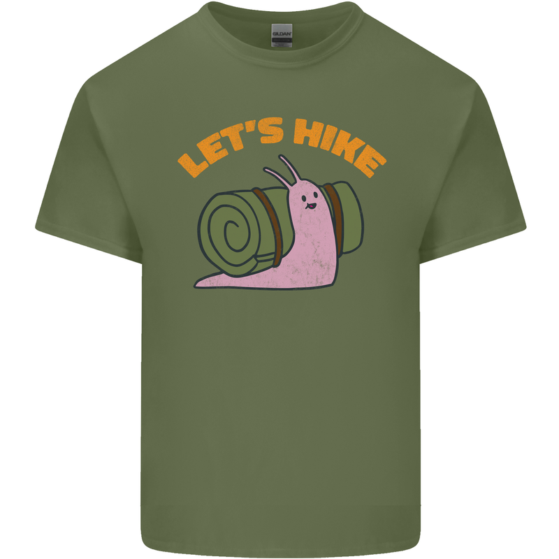 Let's Hike Funny Slug Trekking Walking Mens Cotton T-Shirt Tee Top Military Green