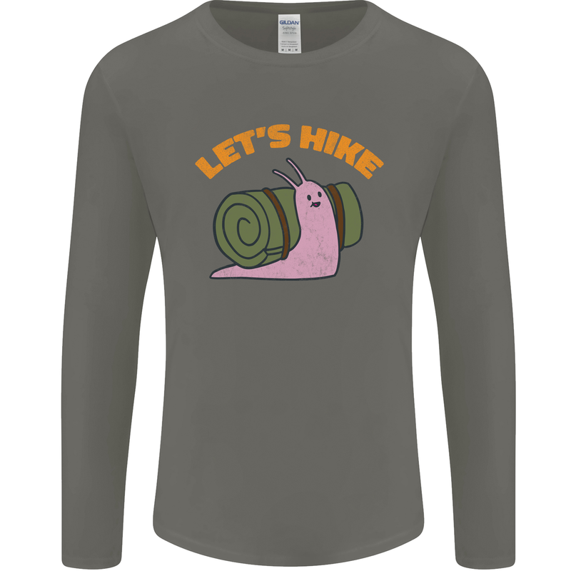 Let's Hike Funny Slug Trekking Walking Mens Long Sleeve T-Shirt Charcoal