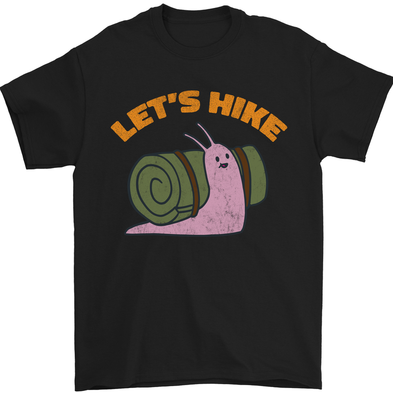 Let's Hike Funny Slug Trekking Walking Mens T-Shirt Cotton Gildan Black