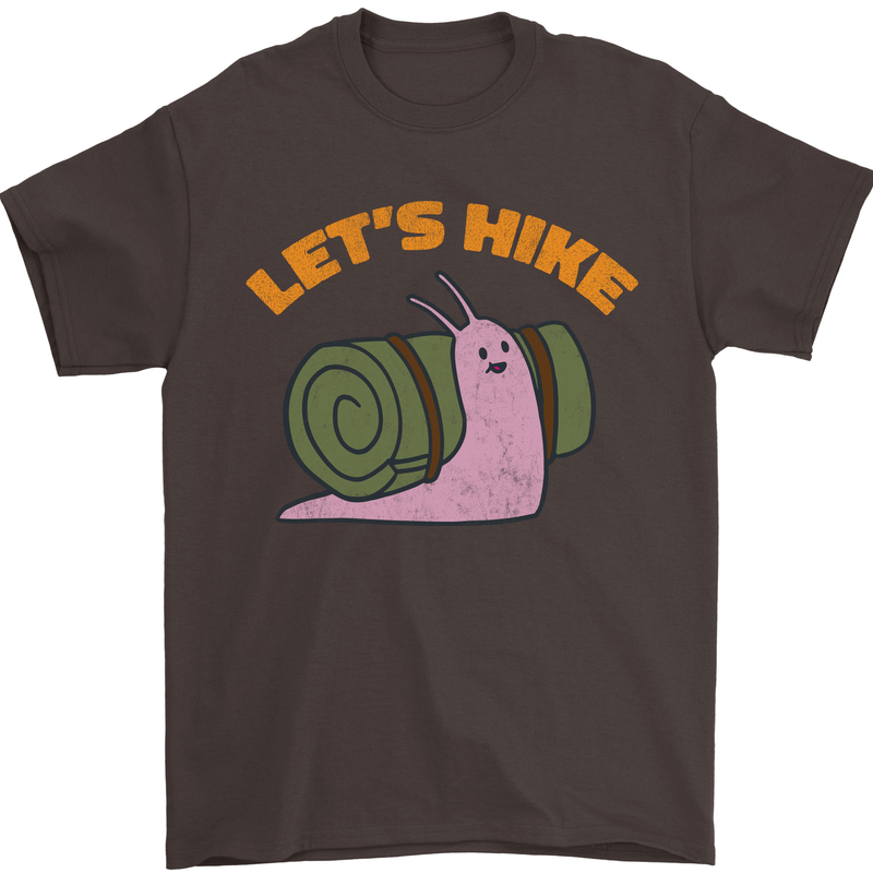 Let's Hike Funny Slug Trekking Walking Mens T-Shirt Cotton Gildan Dark Chocolate