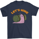 Let's Hike Funny Slug Trekking Walking Mens T-Shirt Cotton Gildan Navy Blue
