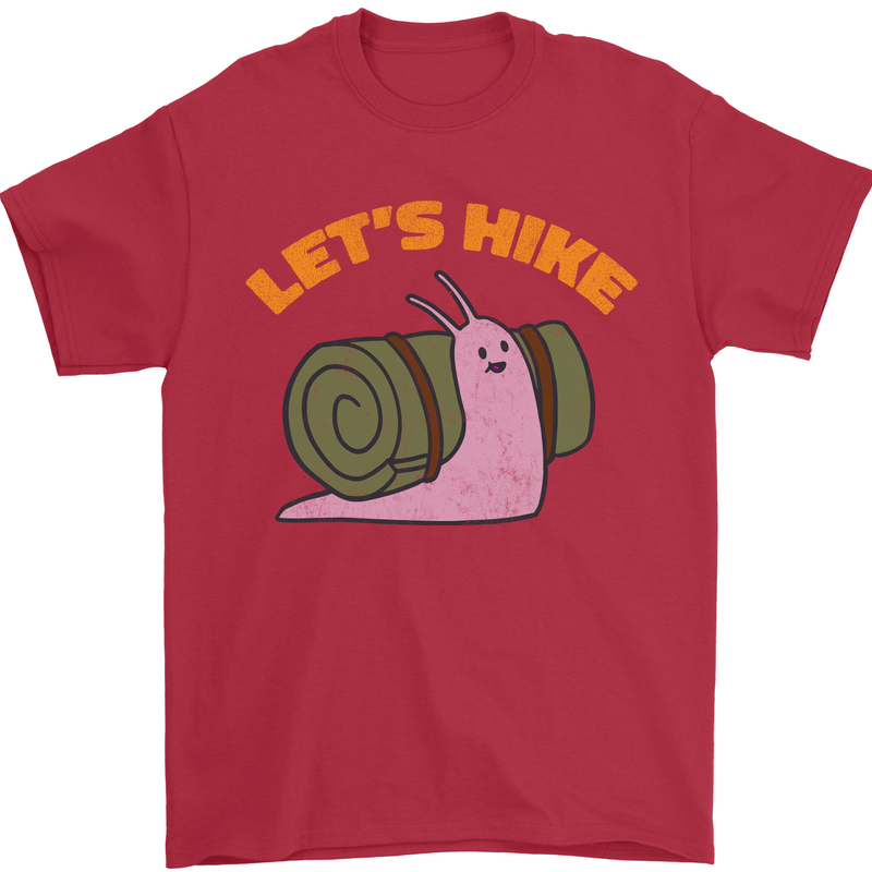 Let's Hike Funny Slug Trekking Walking Mens T-Shirt Cotton Gildan Red