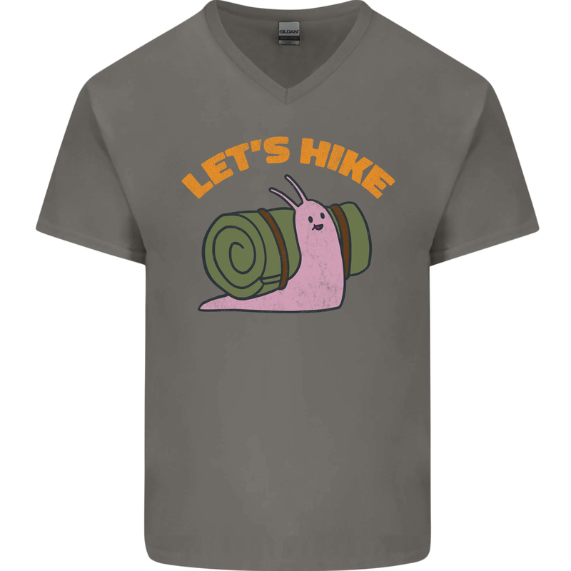 Let's Hike Funny Slug Trekking Walking Mens V-Neck Cotton T-Shirt Charcoal