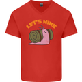 Let's Hike Funny Slug Trekking Walking Mens V-Neck Cotton T-Shirt Red