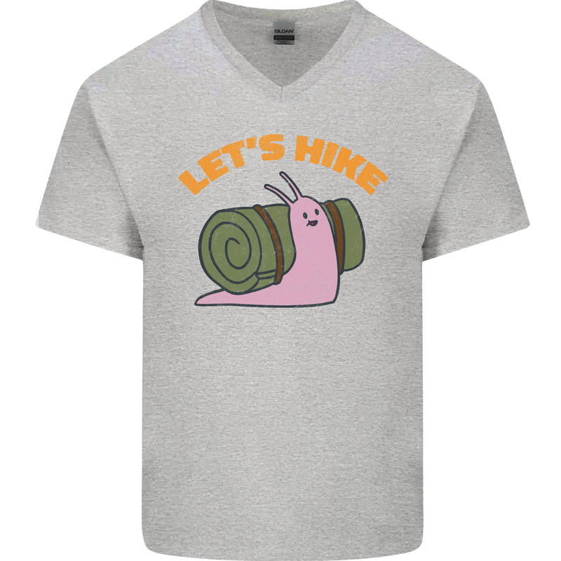 Let's Hike Funny Slug Trekking Walking Mens V-Neck Cotton T-Shirt Sports Grey