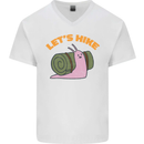 Let's Hike Funny Slug Trekking Walking Mens V-Neck Cotton T-Shirt White
