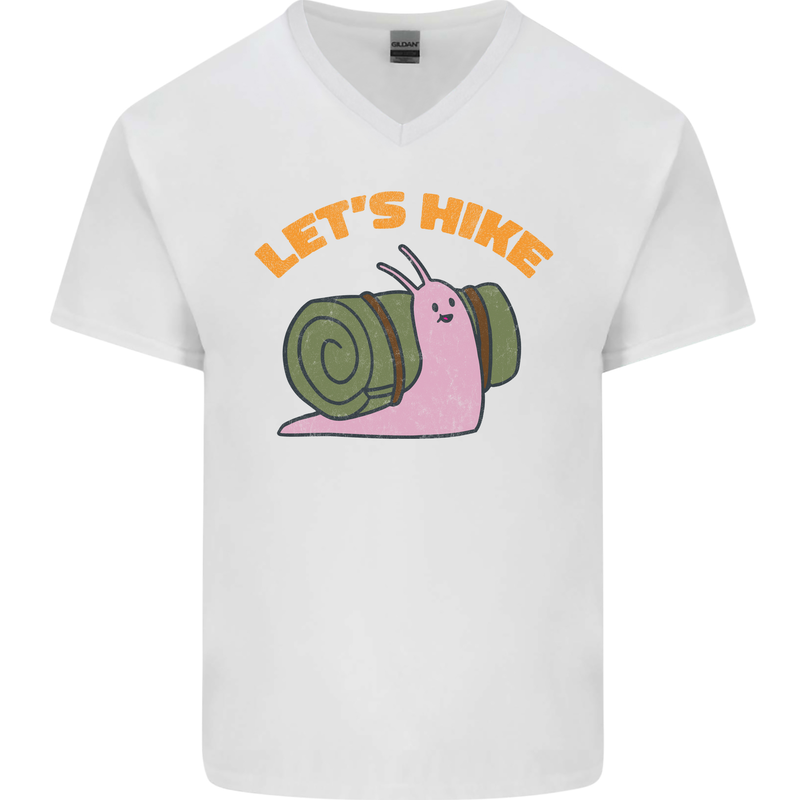 Let's Hike Funny Slug Trekking Walking Mens V-Neck Cotton T-Shirt White