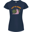 Let's Hike Funny Slug Trekking Walking Womens Petite Cut T-Shirt Navy Blue