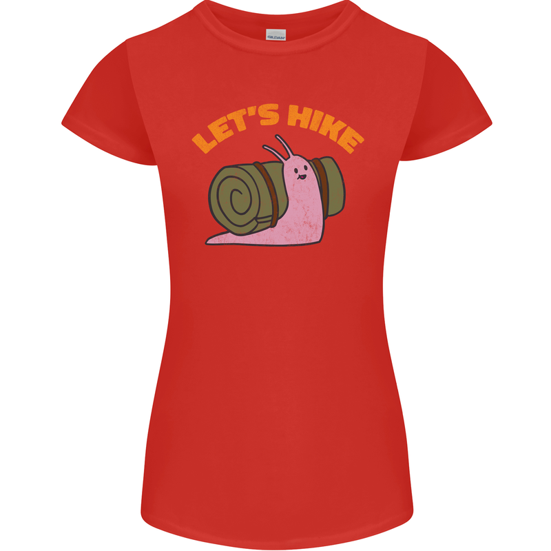 Let's Hike Funny Slug Trekking Walking Womens Petite Cut T-Shirt Red