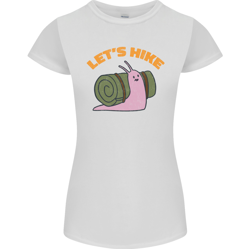 Let's Hike Funny Slug Trekking Walking Womens Petite Cut T-Shirt White