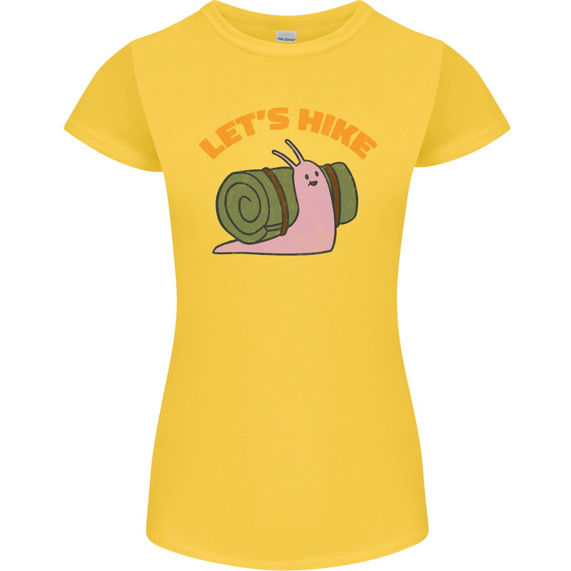 Let's Hike Funny Slug Trekking Walking Womens Petite Cut T-Shirt Yellow