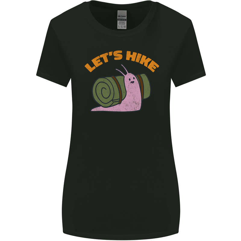 Let's Hike Funny Slug Trekking Walking Womens Wider Cut T-Shirt Black